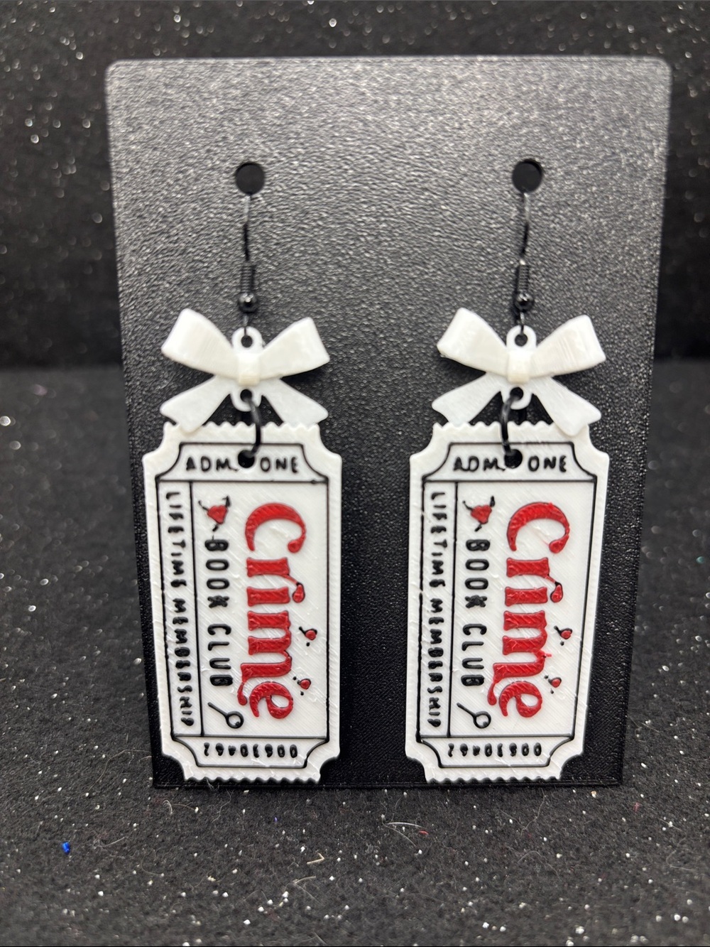 Book Club 'Crime' Ticket Dangle Earrings - White & Red